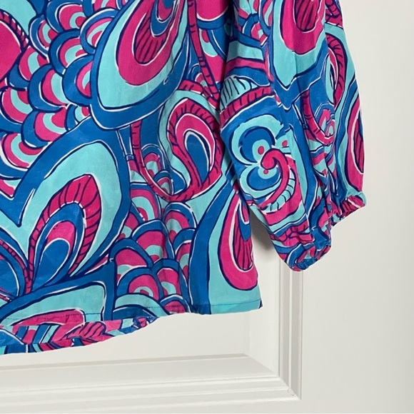 Lilly Pulitzer Elsa Silk Blue/Pink Reel Me Resort Top 35524 - Picture 6 of 13